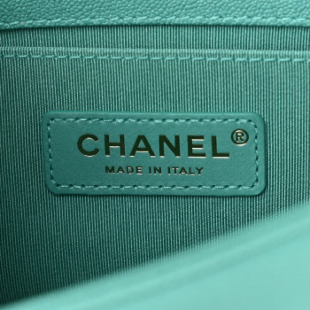 Chanel 19S Turquoise Iridescent Caviar Chevron Quillted Small Boy Gold Hardware - Picture 7 of 15